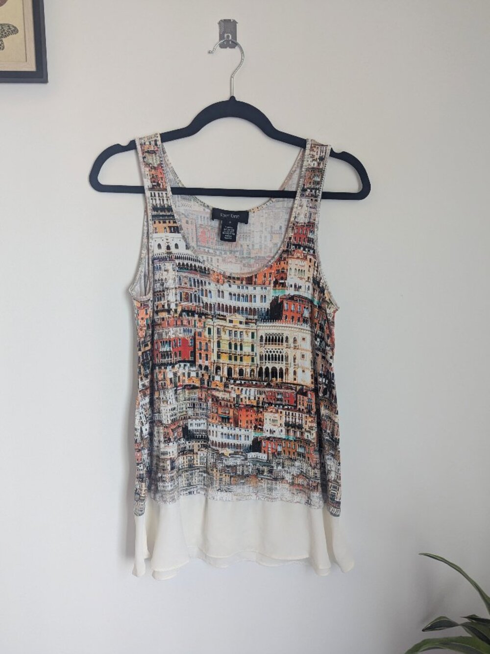 Karen Kane Italian Cityscape Print Contrast Hem Stretch Jersey Tank Top Size S